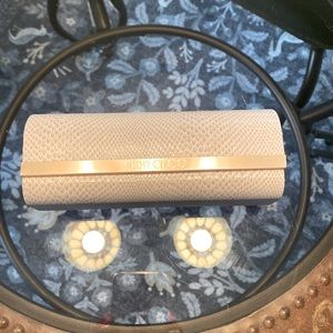 Jimmy Choo Ivory Faux Snakeskin Hardshell case with white interior. New